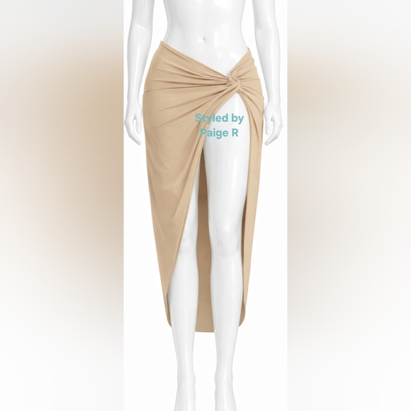 ⛱️NWT SKIMS Swim Maxi Long Sarong Slit Knotted Skirt Nude Beige Coverup OCHRE 2X